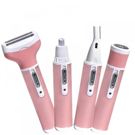 4 I 1 Elektrisk Damebarberingssæt, Mini Elektrisk Smertefri Hårfjerner Bikini Trimmer Barberingsskærer til Kvinder (Rose Gold)