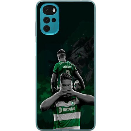 Yhteensopiva Puhelinkuori Motorola Moto G22 Neonmotiivi, jossa teksti "Gaming is in my DNA" sinisenä ja punaisena tiiliseinällä, jossa loistava DNA-sp