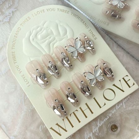 10st/kartong 3D Butterfly Handmade Nails Splinter Diamond False