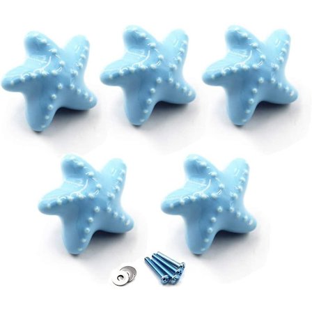 Blå keramiske skuffeknapper og knotter Møbelhåndtak Dørknapp for barnerom Pakke med 5 (følger med