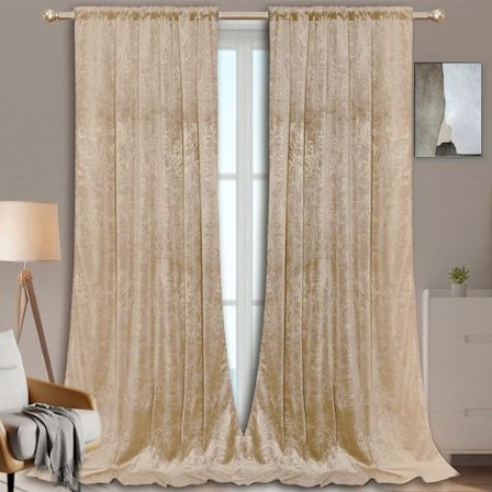 "Dæmatiske velour gardiner i blomstret beige, sæt af 2, mørklæggende tykke termiske gardiner til soveværelse og stue, dekorative bløde, 132x244cm"