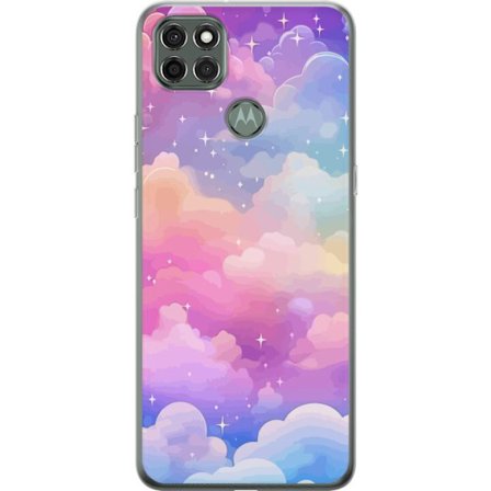 Kompatibelt Mobildeksel til Motorola Moto G9 Power Søt enhjørning med regnbuefarget hår mot en stjernebelagt pastellbakgrunn i kawaii-stil