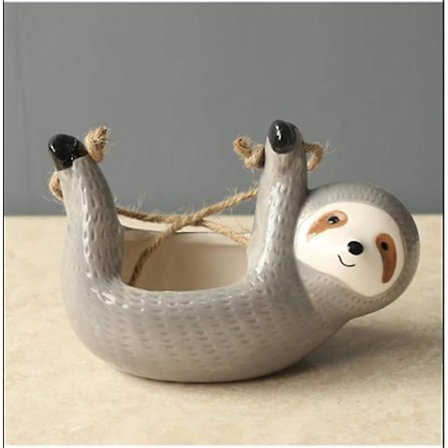 Sød Dovendyr Formet Blomsterpotte - Keramik Hængende Blomsterpotte Til Sukkulenter, Have Dekoration (Grå Hængende Kurv)