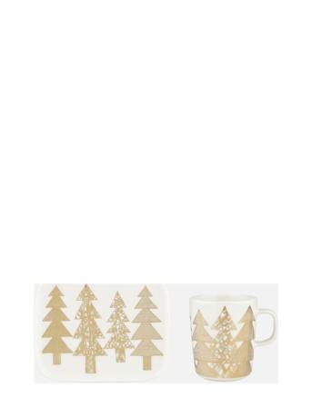 Kuusikossa Mug 2,5 Dl +Plate Home Tableware Plates Small Plates Gold Marimekko Home