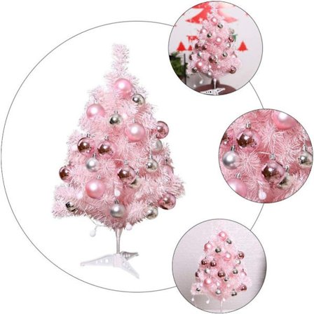 Uonlytech Rosa juletre med LED-belysning og kuler Lite juletre Opplyst mini juletre Juleborddekorasjon Jul