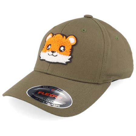 Kiddo Cap - Grön flexfit Keps - Kids Cute Tiger Chenille Olive Flexfit @ Hatstore
