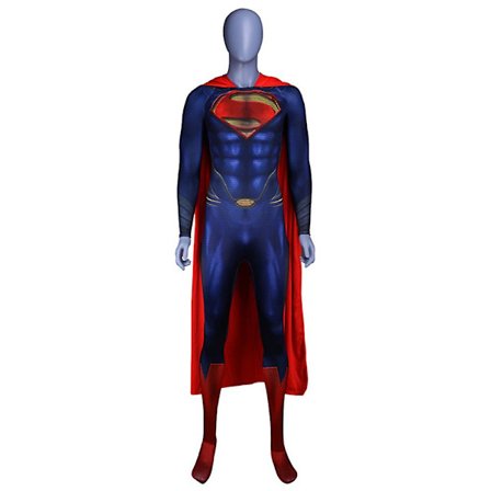 Halloween Superman Kostume til Mænd - Superhelt Cosplay Jumpsuit med Kappe til Voksne