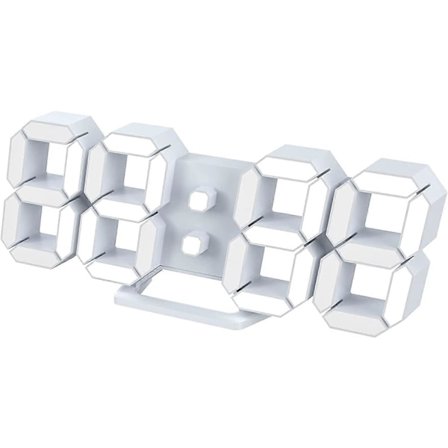 Hvit 3D LED Digital Veggklokke Stor Lysende Vekkerklokke Stille Snooze-funksjon Justerbar Lysstyrke 12/24 Timer Dato/Temperaturvisning Kontor