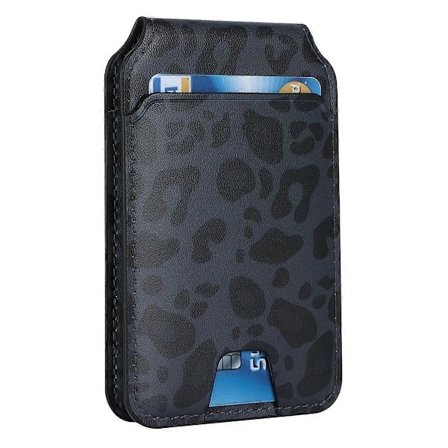 Magneettinen korttikotelo jalustalla PU-nahkaa, korttilompakko, henkilökortti- ja pankkikorttikotelo - Musta