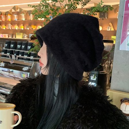 Mink Pile Cap Plysch Pullover Hat SVART - high quality