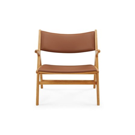 Roots Lænestol Natur Eg Cognac Læder, Massivt Egetræ, Elegant Design, Koldskum Sæde, 64x63x70cm - Lænestol