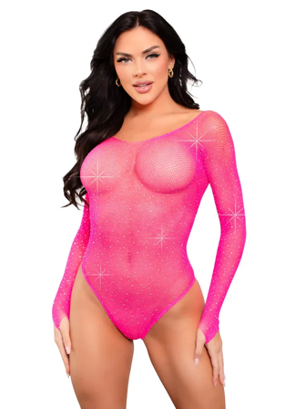 Leg Avenue: Bodysuit With Snap Crotch Panty Neon Pink - Vuxen.dk: Lingeri & undertøj