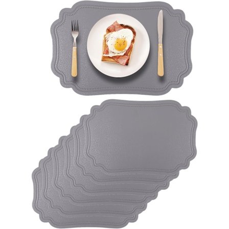 Kunstskinnsp brikker Sett med 6 Tørkbare Grå og Rosa Vendbare Bordmatter Varmebestandig Sklisikker Vanntett Miljøvennlig