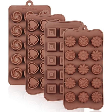 4 Pakker Silikonformer, Sjokoladeformer, Matkvalitet Ikke-Klebbende Silikon Baking, Godteri Former, Smørform med Ulike Former