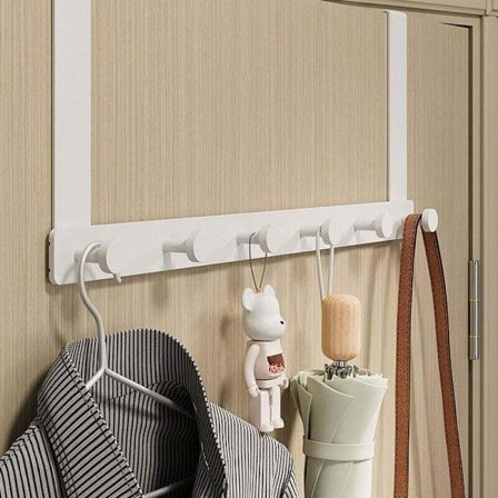 Lang Arm Over Dørkrog Ingen Boring, Stille Aluminium Over Dørkrog til Soveværelse og Badeværelse, Hvid, 6 Kroge..DEBUNS