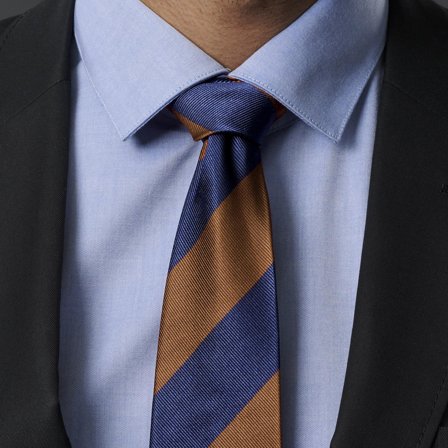 Navy & Brown Stripe Silk 8cm Tie for Men - Patterned Ties