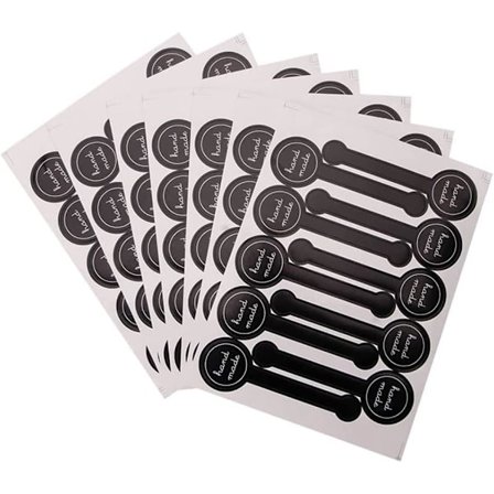 100 st självhäftande etiketter, svarta "Handmade"-tätningsremsor