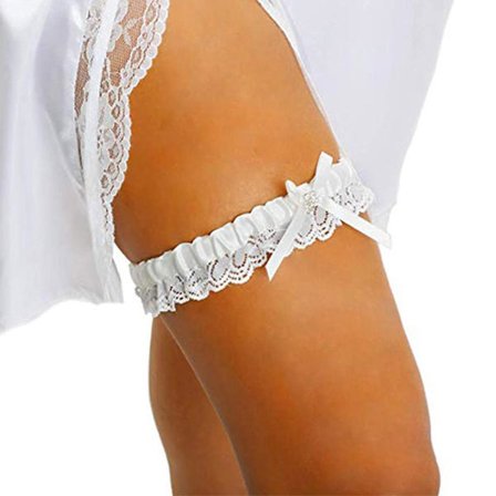 Bryllups-Strømpebånd i Blonder med Perler og Blomster - Elastisk Bælte til Ben - Gave til Bruden