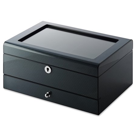 8 Fack Klock- och Smyckeslåda i Kolfiberfaner med Displayfönster för män - Klockskrin