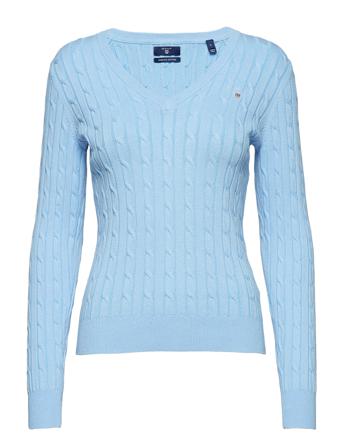 Stretch Cotton Cable V-Neck Villapaita Sininen GANT