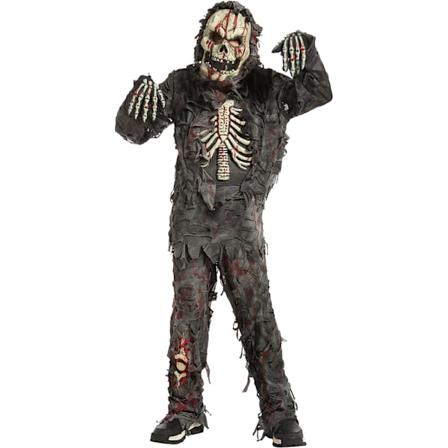 Lasten poikien pelottava musta zombipuku lapsille Medium (8-10yr)