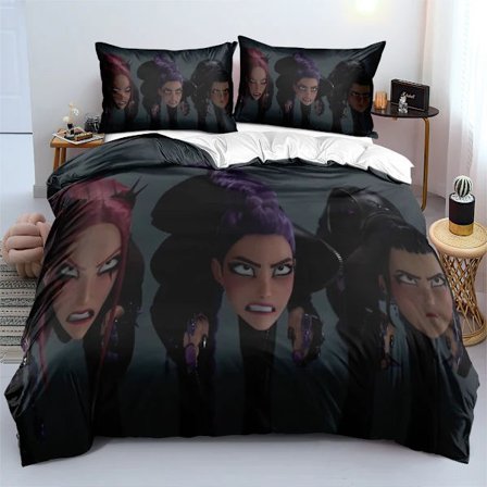 Huntrix Trykt Sengesæt | 1 Dynebetræk + 2 Pudebetræk (Anime-tema)]RH-16]178*218cm sæt med tre dele RH-16-FA- RH-16 178*218cm sæt med tre dele