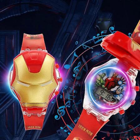 Blinkende Lys Musikur Børnelegetøj Drenge Piger Marvel Avengers Lysende Ur iron man