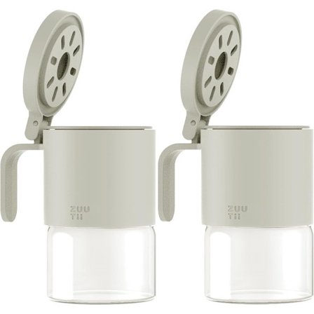 Glas krydderiglas Fugttæt krydderibeholder med ske 2-delt sæt 300 ml krydderiflaske til køkkensalt, sukker, peber, cayennepeber