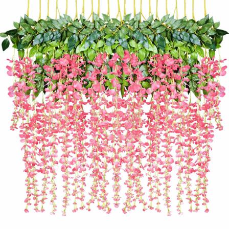 12 Pakke 1 Stykke 3,6 Fot Kunstig Falsk Wisteria Vinstokk Ratta Hengegirlander Silkeblomster Streng Hjemmefest Bryllupsdekor (Rosa)