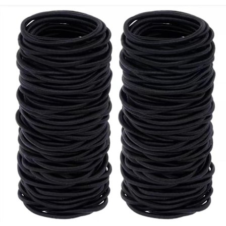 /#/200 stk. sorte metalfri hårelastikker til tykt krøllet hår 4mm/#/