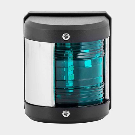 Steuerbordlaterne für Seitenmontage AAA, 10 W, 12 V, 112.5°, Kunststoff, 75 x 64 x 55 mm, grün, für Boote < 12 Meter + Lichtquelle Halogen (12 V/10 W)