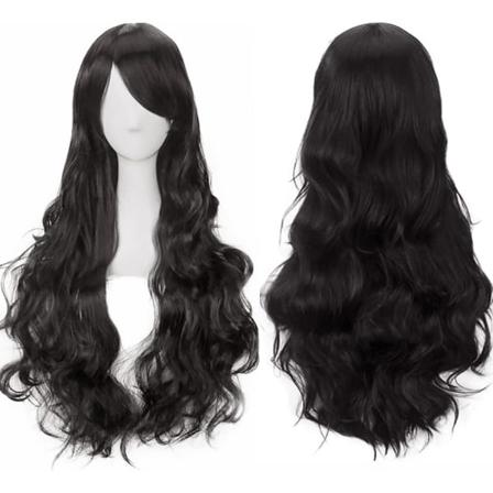 80 cm musta cosplay-kiharat peruukki naisille, pitk painotettu synteettinen hius Cosp