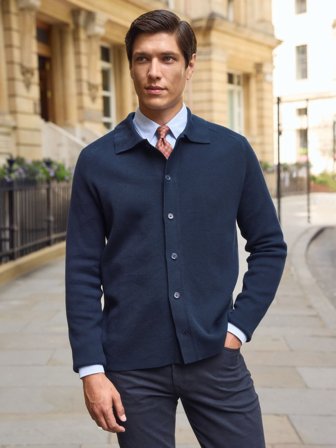 John Henric Men's Navy Blue Cardigan Relaxed Fit Size L