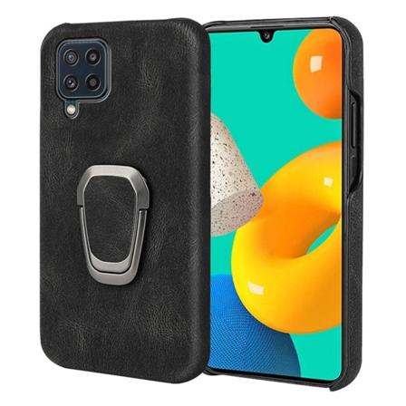 Iskunkestävä nahkasuojus soikealla jalustalla Samsung Galaxy M32:lle - Musta Black
