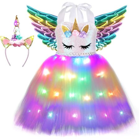 Tyttöjen Yksisarvisasu LED-Valoilla Yksisarvismekko Syntymäpäiväjuhliin Prinsessamekko Halloween-Juhliin
