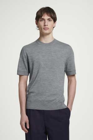 COS Men's Slim-Fit Merino Wool Knitted T-Shirt in Grey