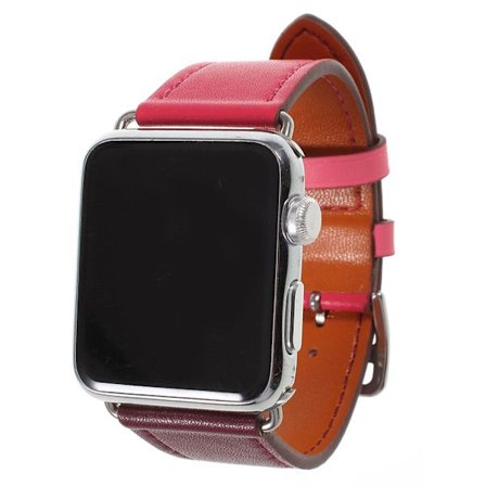 Apple Watch Series 4 44mm Kaksisävyinen aito nahkainen kellon vaihto ranneke metalli soljella - Ruusu/ Viini Punainen