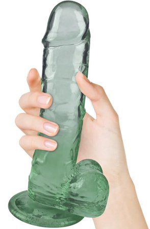 Crystal Pleasures Dual Color Green 18cm Dildo med sugpropp - Blushme.se