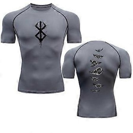 Anime Berserk Guts Kompresjonsskjorte for Menn Fitness Sport Løping Tights Gym T-skjorter Atletisk Hurtigtørkende Topper Tee Sommer(XL grå)