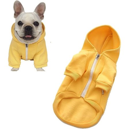 (XL,Gul)Dragkedja Huvtröja Husdjur Kläder Hund Katt Kläder Söta Djur Kläder Varma Huvtröja Fransk Bulldogg Mops