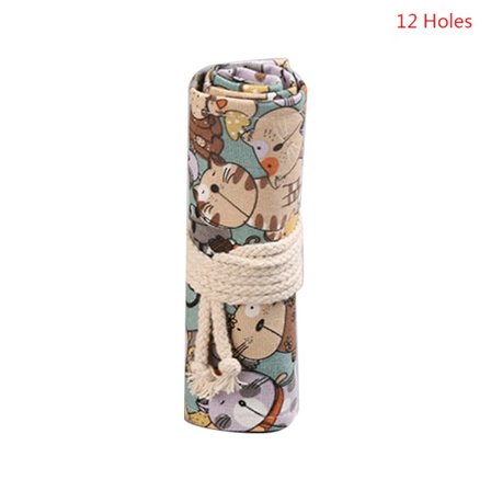 Tecknad för katt 12/24/36/48/72 hål Canvas Rullepenna Gardin Pennväska för case Makeup Wrap-hållare förvaringspåse
