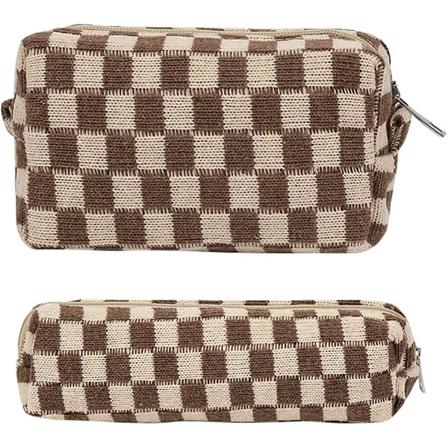 2 stk Sjekkbrett Kosmetikkveske Blyantveske Bærbar Reise Toalettsak Grid Pen Vesker Sminkebørster Oppbevaringspose Kontorrekvisita Organizer Veske 