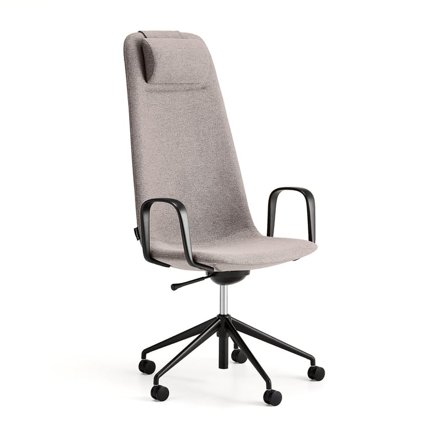 Chair LANGLEY, high seat, wheeled, armrests, black/taupe