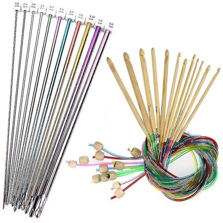 23-delers sett med tunisiske heklenåler i perlet og karbonisert bambus