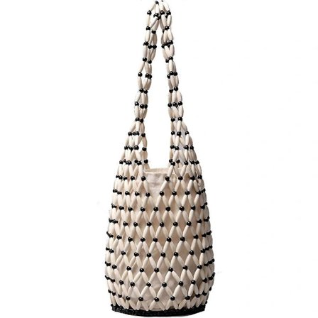 Retro dame tre skulderveske, vevd perleveske, hul håndveske, avslappet strandveske, bøtteveske Hvit