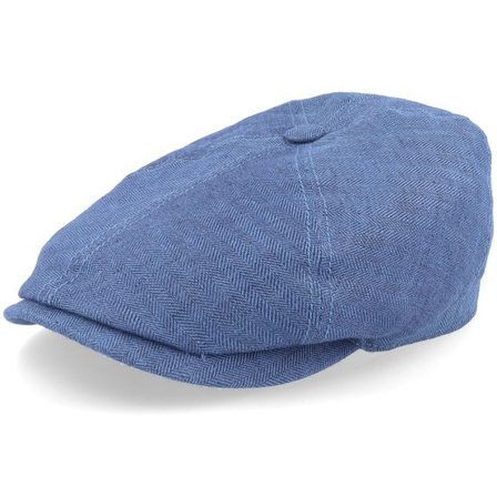 Stetson - Blå flatcap Keps - 6-panel Cap Linen Navy Blue Herringbone Flat Cap @ Hatstore