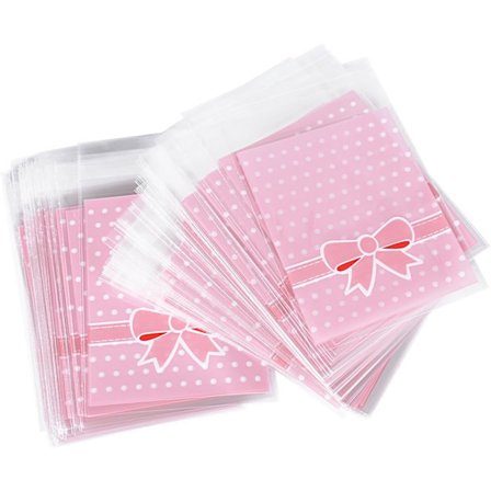 8x10CM+2.8CM 200 stk. Rosa Sløyfe Mønster Godteriposer/Picklets med Selvklebende for Godteri, Smykker og Småting