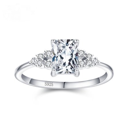 Sterling Silver Rektangulär Zirkon Ring Dam Fashion Lätt Lyx Ring Silver Smycken-----Storlek 5