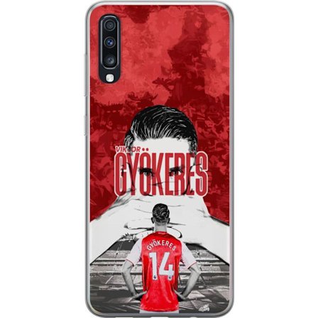 Samsung Galaxy A70 Läpinäkyvä kuori Viktor Gyökeres Red Passion Design, jalkapallosta inspiroitunut taide vahvalla energialla, voimalla ja urheil