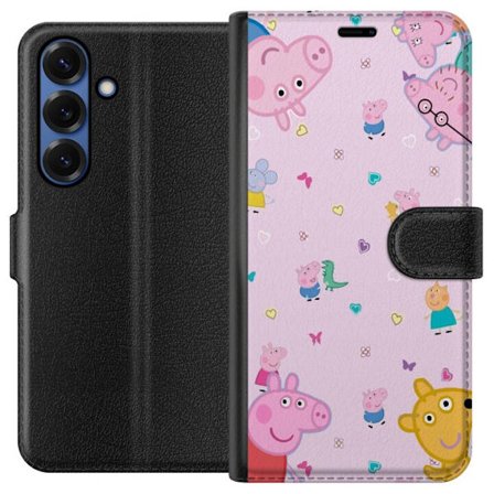 Kompatibel Tegnebogsetui til Samsung Galaxy S25+ Peppa Gris med en baby i armene, morgris motiv i farverig og blød børneillustration med hjerter